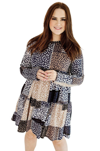 Plus Size Long Sleeve Mixed Leopard Dress PL61230-20