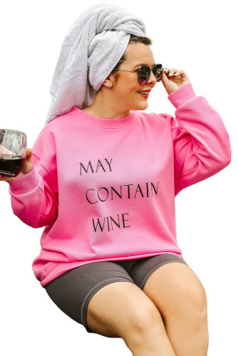 Pink May Contain Wine Crew Neck Plus Size Sweatshirt PL253077-10