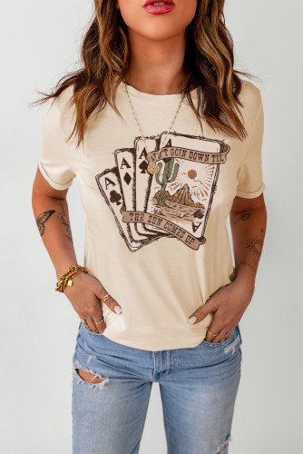 Khaki Western Poker Cards Graphic Print Short Sleeve T Shirt LC25218874-16