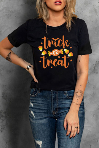 Black Trick Or Treat Graphic Print Short Sleeve T Shirt LC25218876-2