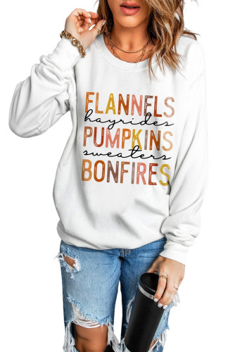 Beige FLANNELS PUMPKINS BONFIRES Graphic Sweatshirt LC25313295-15