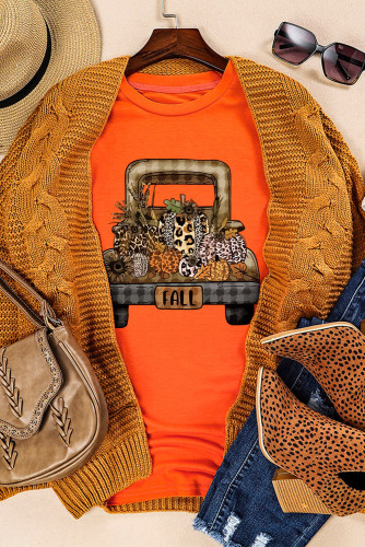 Orange FALL Pumpkin Car Graphic Print Short Sleeve T Shirt LC25218848-14