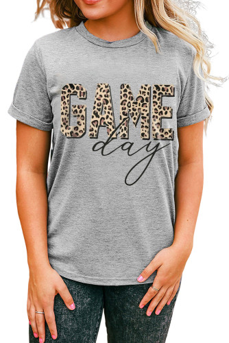 Gray GAME DAY Leopard Print Short Sleeve Graphic Tee LC25218897-11