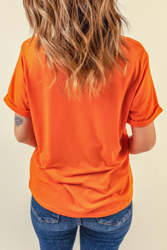 Orange Thankful Sunflower Graphic Print Short Sleeve T Shirt LC25218918-14