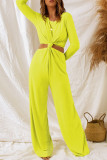 Yellow Cut Out Knotted Long Sleeve Wide Leg Jumpsuit LC6411464-7