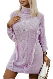Purple Twist Fringe Casual High Neck Sweater Dress LC273304-8