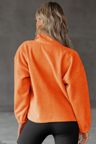Orange Half Button Pocketed Fleece Pullover Sweatshirt LC25312157-14