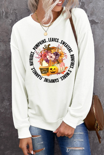 Beige Pumpkin Floral Letter Graphic Print Long Sleeve Sweatshirt LC25313364-15