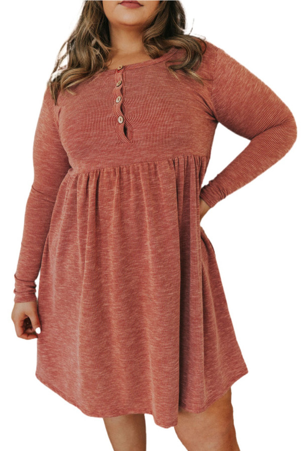 Plus Size Mineral Washed Ribbed Henley Dress PL61228-3