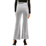Gray Elastic High Waist Pocket Pants with Belt TQV510041-11