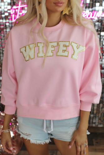 Pink WIFEY Graphic Crew Neck Pullover Sweatshirt LC25312661-10