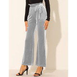 Gray Elastic High Waist Pocket Pants with Belt TQV510041-11
