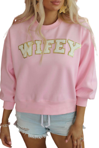 Pink WIFEY Graphic Crew Neck Pullover Sweatshirt LC25312661-10