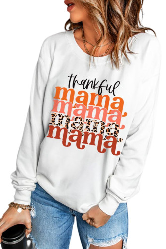 Beige Thankful Mama Graphic Print Long Sleeve Sweatshirt LC25313309-15