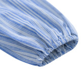 Blue Striped Print V Neck Button Shirt TQV220104-5
