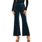Navy Blue Elastic High Waist Pocket Pants with Belt TQV510041-34