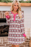 Rose Christmas Pattern Henley Pajama Dress LC16026-6