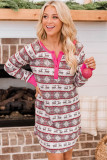 Rose Christmas Pattern Henley Pajama Dress LC16026-6