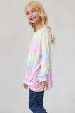 Pink Tie Dyed Twist Knot Girl's Long Sleeve Top TZ25587-10