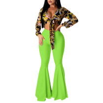 Fluorescent Green Ruffled Hem Nightclub Flare Pants TQV510047-57