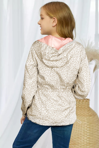 Leopard Print Drawstring Waist Hooded Kids Jacket TZ85245-20