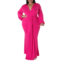 Rosy Deep V Neck Pleated Plus Size Maxi Dress TQK311298-6