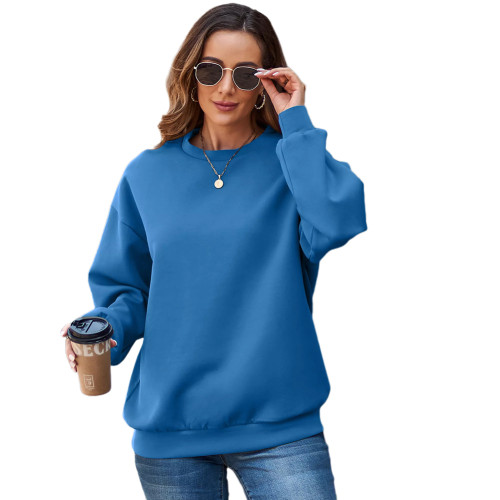 Blue Crew Neck Pullover Sweatshirt TQBA220922-5
