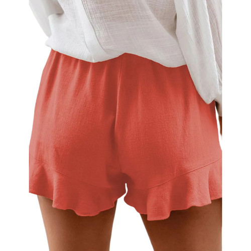 Orange High Waist Pleated Cotton Shorts TQF530002-14