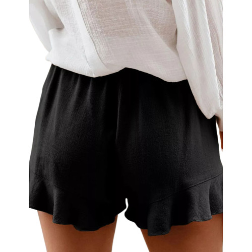Black High Waist Pleated Cotton Shorts TQF530002-2