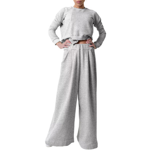 Light Gray Irregular Sweatshirt with Wide Leg Casual Pant Set TQF711078-25