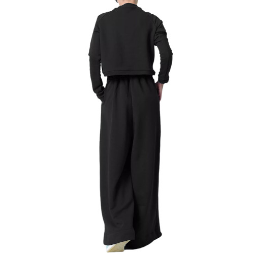 Black Irregular Sweatshirt with Wide Leg Casual Pant Set TQF711078-2
