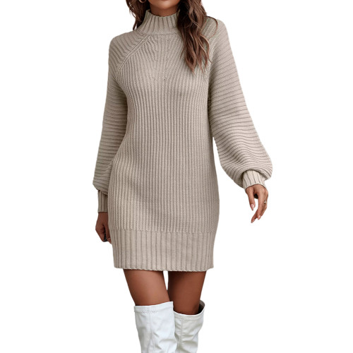 Apricot Long Sleeve High Collar Sweater Dress TQK311282-18