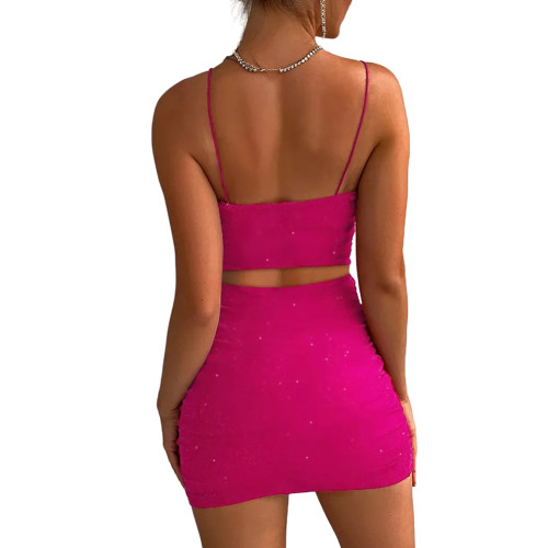 Rosy Side Pleated Spaghetti Straps Mini Club Dress TQK311332-6