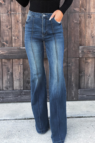 Blue Central Seam Stitching Wide Leg Jeans LC7871991-5