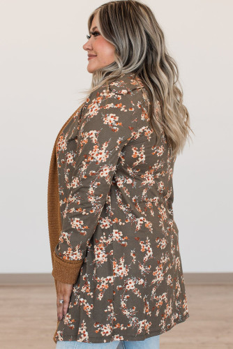 Brown Floral Patchwork Knitted Plus Size Cardigan PL254058-17