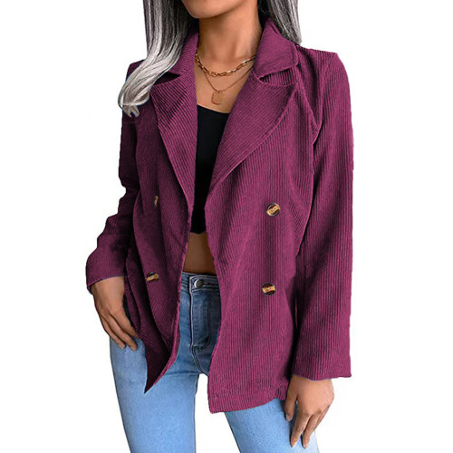 Dark Purple Corduroy Double Breasted Blazer Coat  TQX261005-35