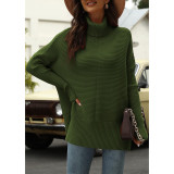 Army Green Turtleneck Side Split Pullover Knit Sweater TQBA2211071-27