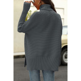 Dark Gray Turtleneck Side Split Pullover Knit Sweater TQBA2211071-26