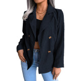 Black Corduroy Double Breasted Blazer Coat  TQX261005-2
