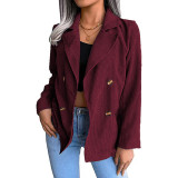 Red Corduroy Double Breasted Blazer Coat  TQX261005-3