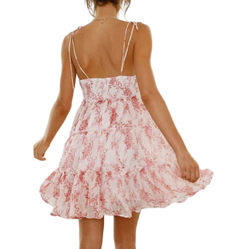 Light Pink Floral Print Layered Chiffon Mini Dress TQK311337-39