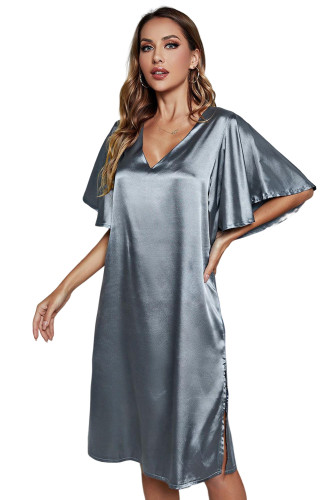 Blue V Neck Flattering Satin Pajama Dress LC16031-5