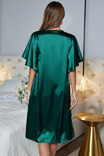 Green V Neck Flattering Satin Pajama Dress LC16031-9