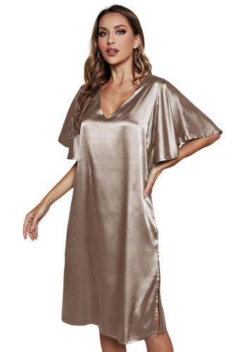 Apricot V Neck Flattering Satin Pajama Dress LC16031-18