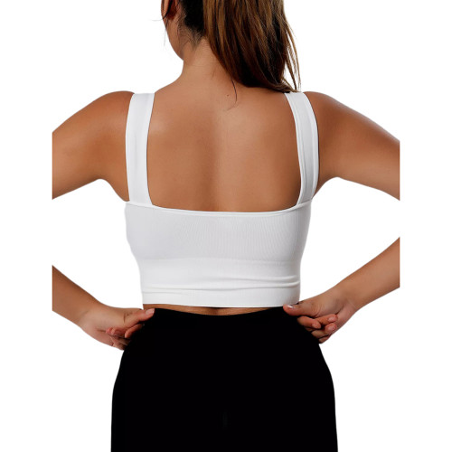 White Double Layer Ribbed Yoga Vest Bra TQX250024-1