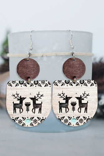 White Retro Christmas Reindeer Wooden Pendant Earrings BH012082-1