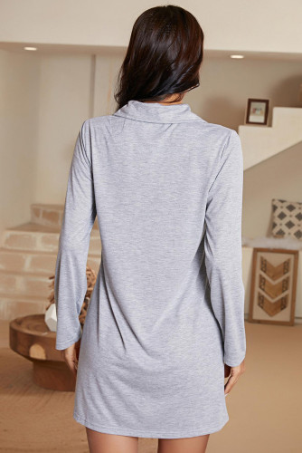 Gray Heart Print Pocket Button Shirt Lounge Dress LC16032-11