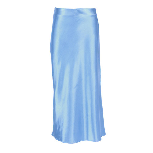 Light Blue Solid Satin High Waist Bodycon Maxi Skirt TQX360032-30