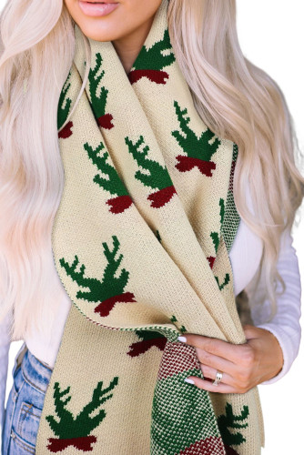 Apricot Christmas Elk Knit Color Block Winter Scarf BH04116-18