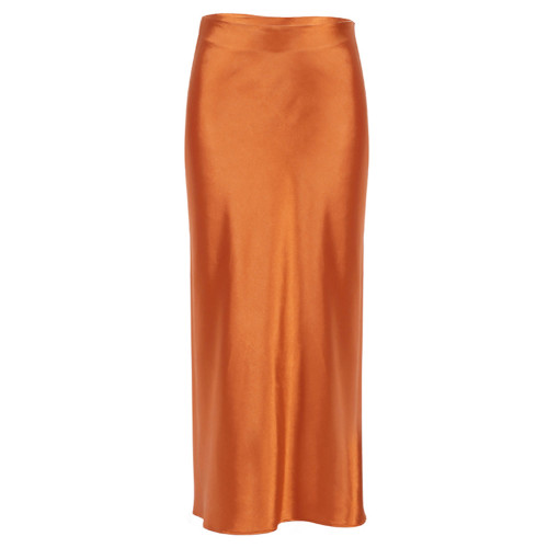 Orange Solid Satin High Waist Bodycon Maxi Skirt TQX360032-14